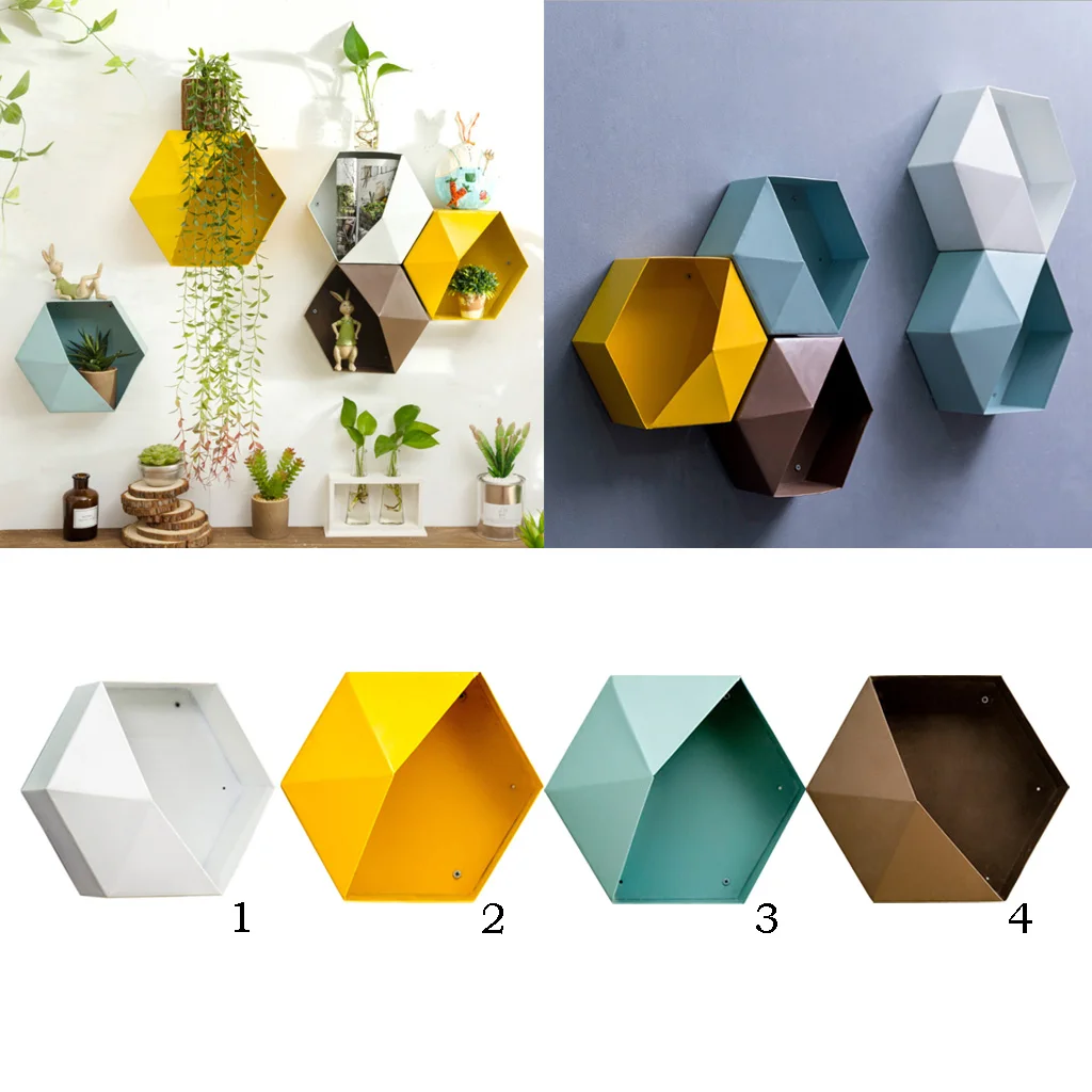 Wall Mounted Iron Hexagon Flower Plant Display Rack Planter Storage Unit