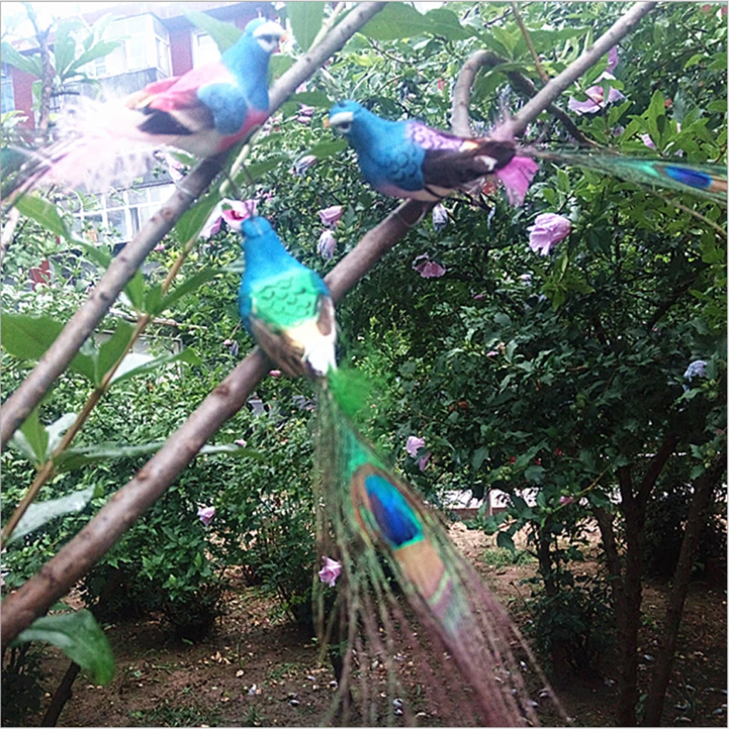 Creative Gifts Artificial Peacock Foam Birds Statue Display Home Artificial Garden Ornaments for decorating cages tree Bonsai