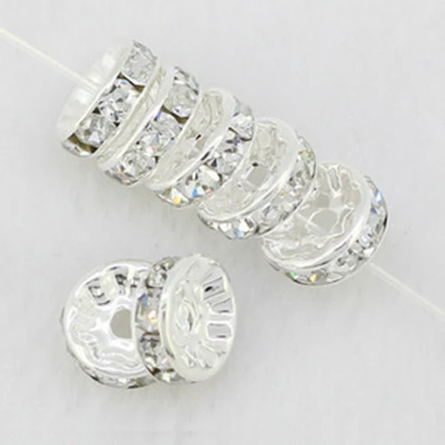 

50PCS/Lot 8mm DIY Jewelry Accessory Silver Plated Copper Rhinestone Ring Spacer Beads Gasket fit Shamballa Bracelet Necklace