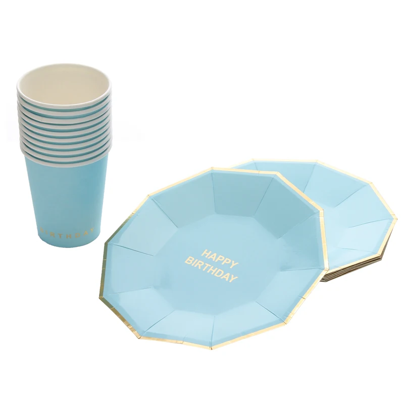 

10 pcs 7inch Gold Foil Blue Theme Paper Plates Kids Baby Shower Happy Birthday For Boy Girl Gift Party Decoration Supplies