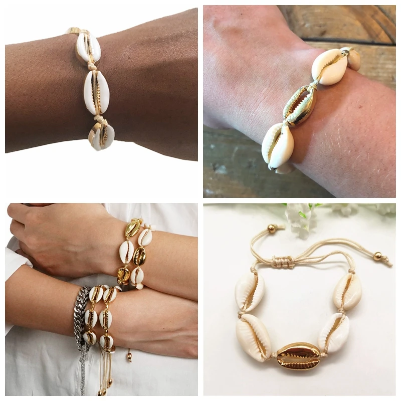 

2019 Handmade Natural Seashell Bracelet For Women Gold Color Cowrie Adjustable Bohemian Beaded Strand Bracelets Pulseras Mujer