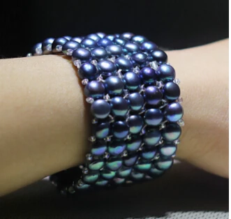 Пресноводных пять корейской моды pearl браслет stretch сплюснутый жемчужный браслет - Окраска металла: 2
