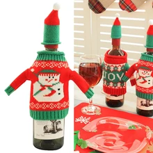 1pcs Fashionclubs Christmas Wine Bottle Knitted Ugly Sweater Covers Set snowman
