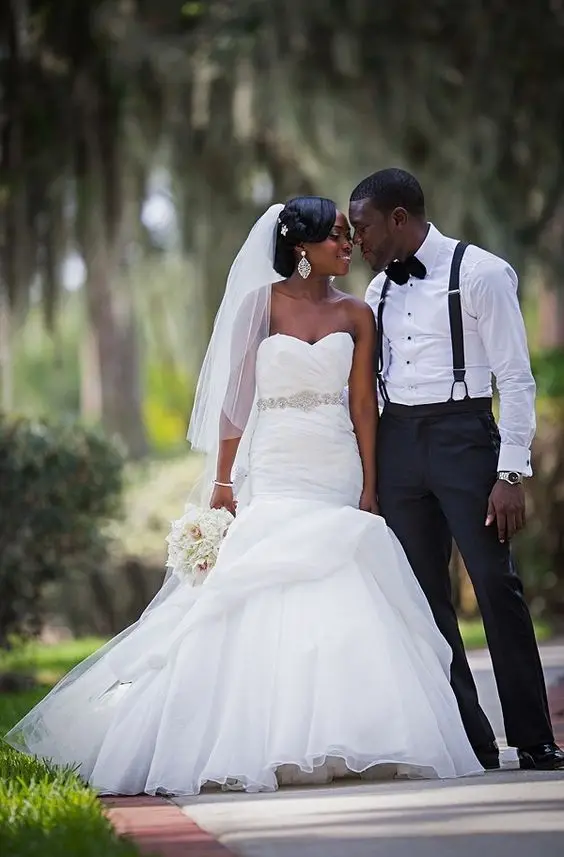 2017 Elegant African American Black Girl Wedding Dress Mermaid White