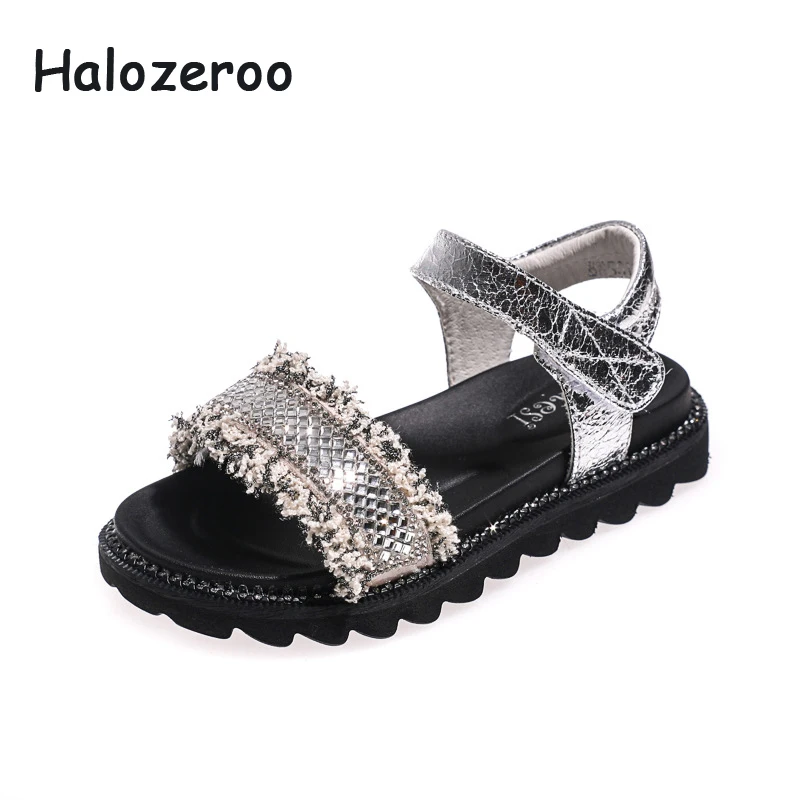 

Summer New 2019 Baby Girls Pu Leather Sandals Kids Rhinestone Princess Sandals Children Fashion Brand Shoes Sweet Black Flats