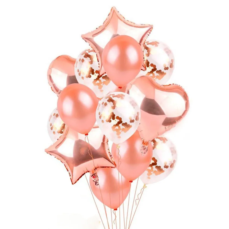 

10/14 PCS Rose Gold Confetti Baloon Foil Champagne Star Balloon Wedding Latex Ballon globos BabyShower Birthday Party Decoration