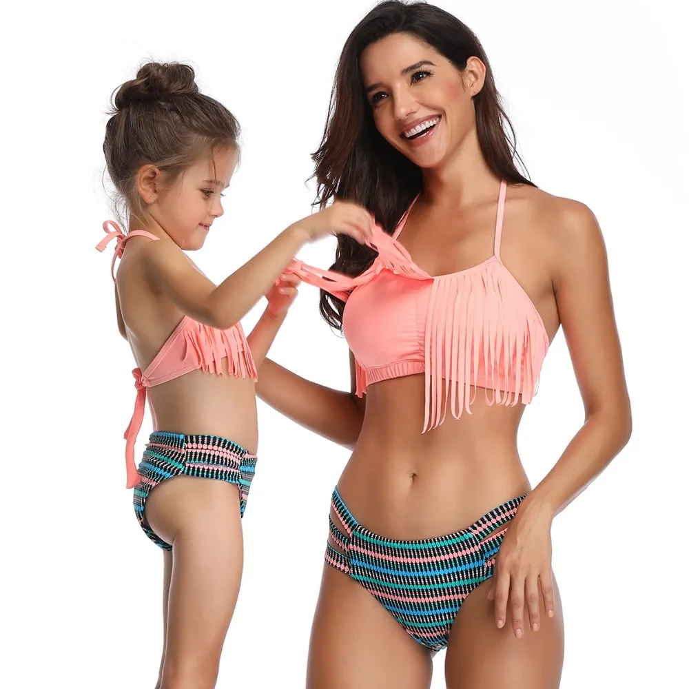 mother daughter swimwear family look mommy and me clothes mom daughter tassel bikini swimsuits dresses clothing matching outfits