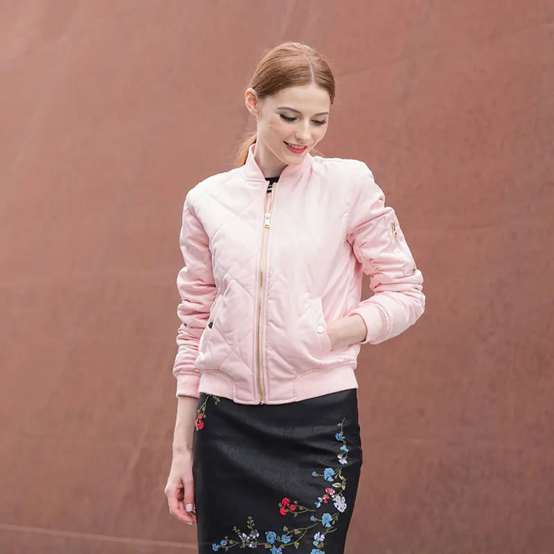 Bella Philosophy autumn winter quilting bomber jacket women coat zipper long sleeve winter jacket cotton-padded pink outwears
