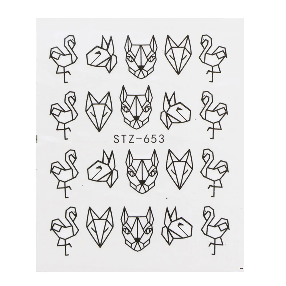1 шт животные мультфильм дизайн Водные Наклейки s для ногтей черный маникюр ногтей декоративные стикеры Водные Наклейки Советы LASTZ651-654 - Цвет: STZ653