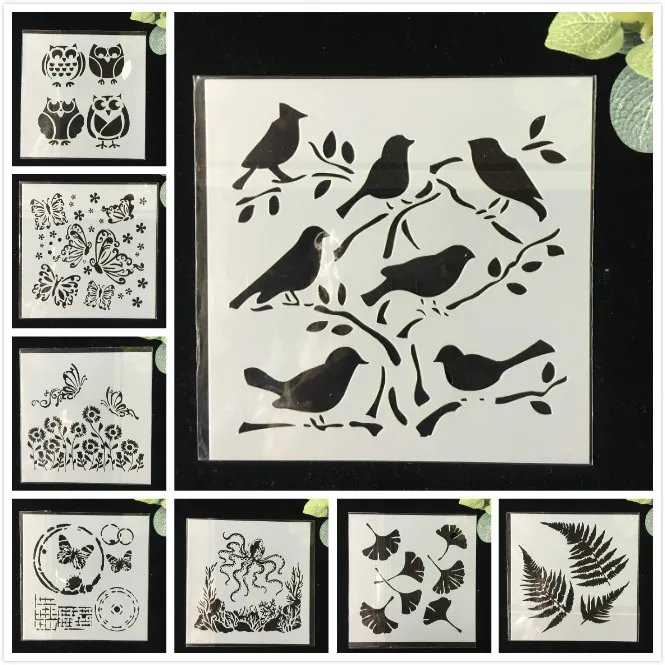 

8Pcs/Pack 13cm Owl Bird DIY Layering Stencils Wall Painting Scrapbook Coloring Embossing Album Decorative Template
