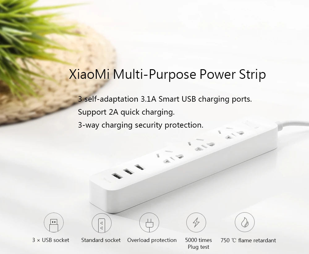 Xiaomi power Strip быстрая Портативная зарядка с 3 умными USB штекерами и 3 стандартными гнездами поддержка 2A быстрой вилки для зарядки