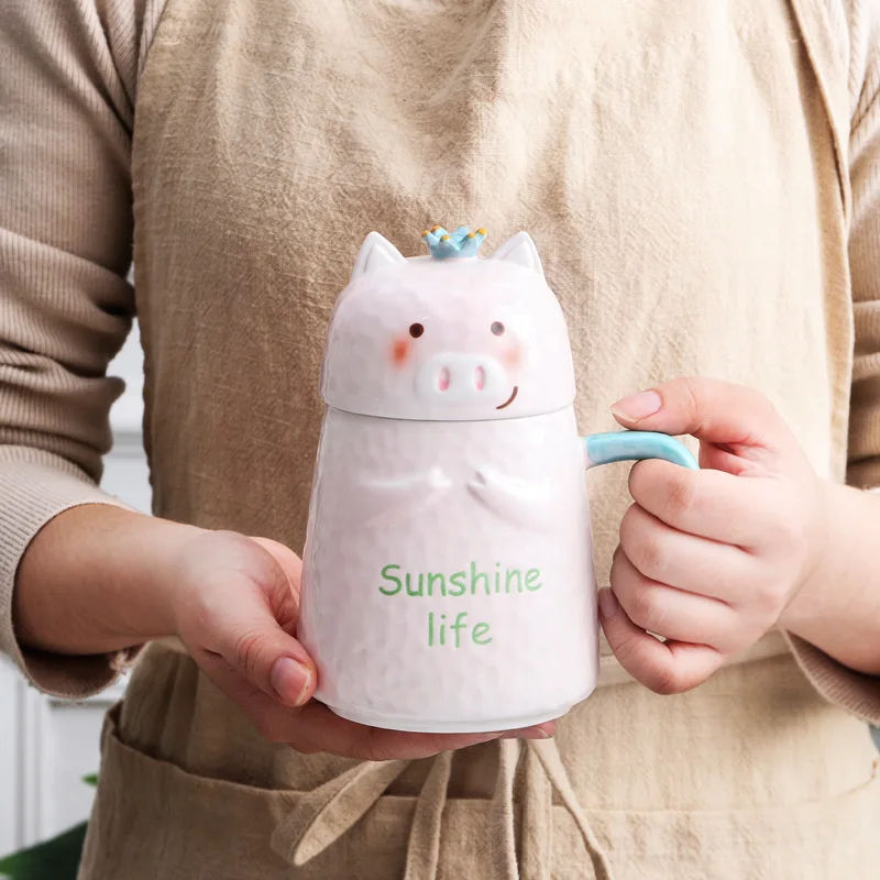 

Three-dimensional Relief Cute Cartoon Water Cup Pink Pig Ceramic Cup Large Capacity Creative Coffee Mugs Best Present for Family