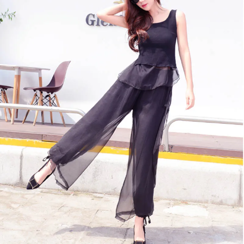 Новая мода 2019 дизайнер комплект из 2 частей хлопок льняной жилет двух Шифоновая