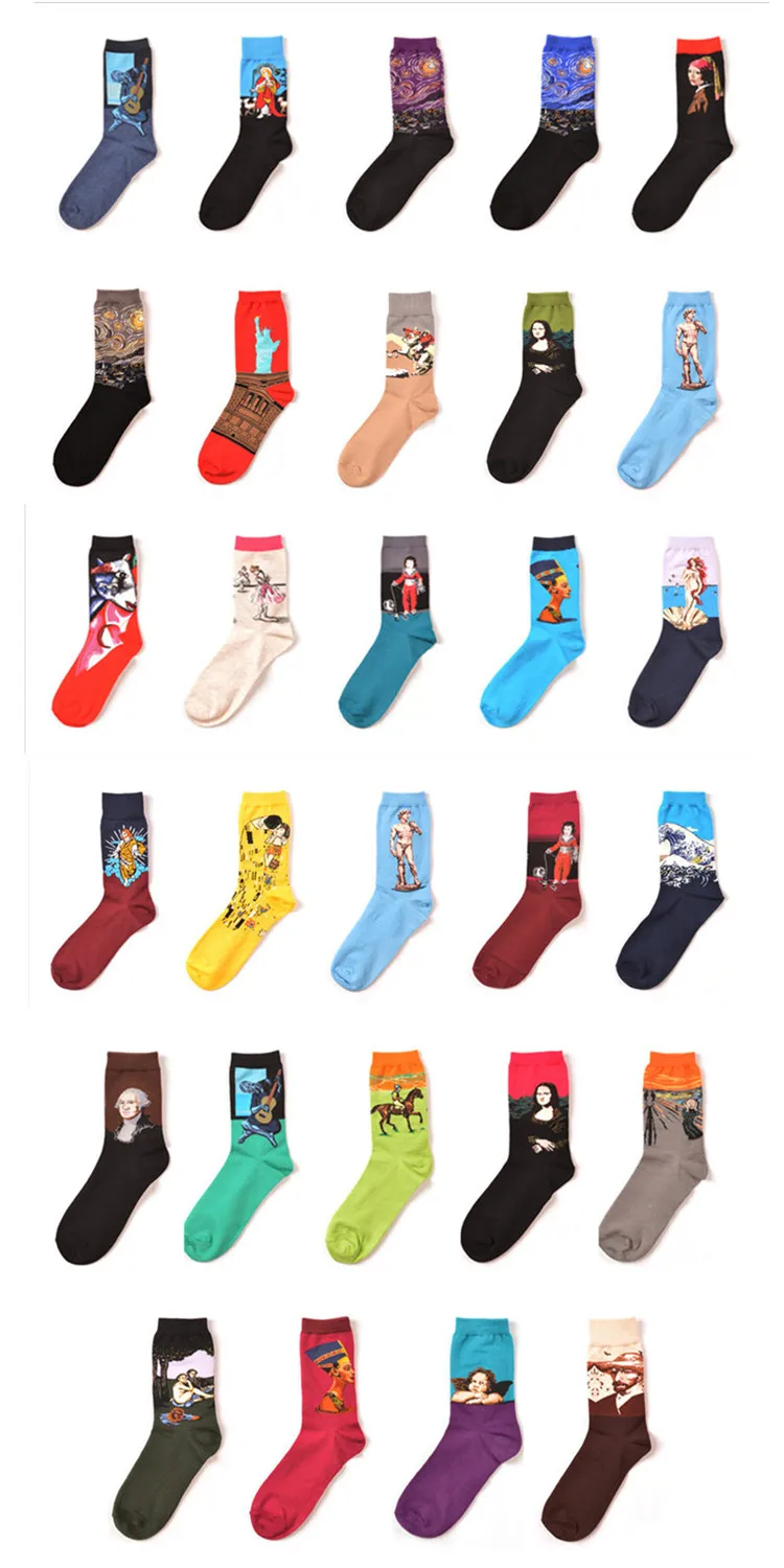 29 цветов, новинка, ретро искусство, живопись маслом, мужские носки, модные счастливые носки, длинные хлопковые носки, Sokken Calcetines, носки для скейтборда