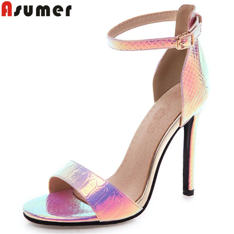 Женские босоножки на очень высоком каблуке ASUMER черные элегантные сандалии с