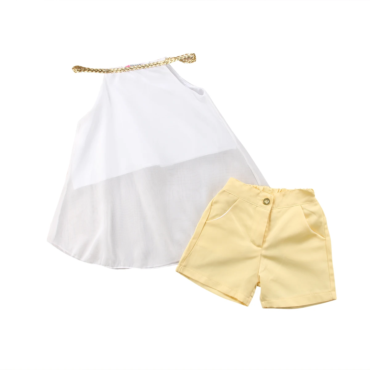 

2Pcs Summer Kids Toddler Baby Girls Chiffon Strap Sleeveless Tops Shirt + Short Pants Outfits Set For 2-11T