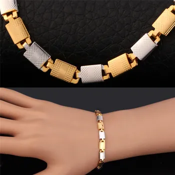 

Classic New Gold Two Tone Gold Color Chain 21CM 6MM Bracelet Unisex Punk Men Bracelet Bangle Jewelry MGC H827