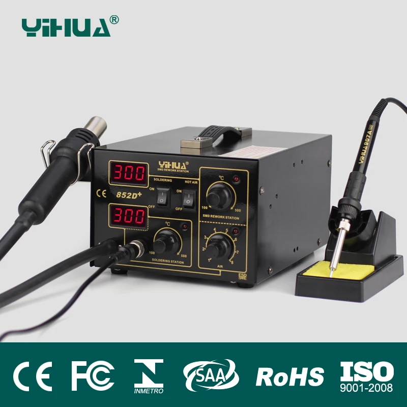 

YIHUA 852D+0V 700W Pump Type Yihua 852D+ Hot Air Gun Digital Soldering Iron SMD Rework Station Better than Saike