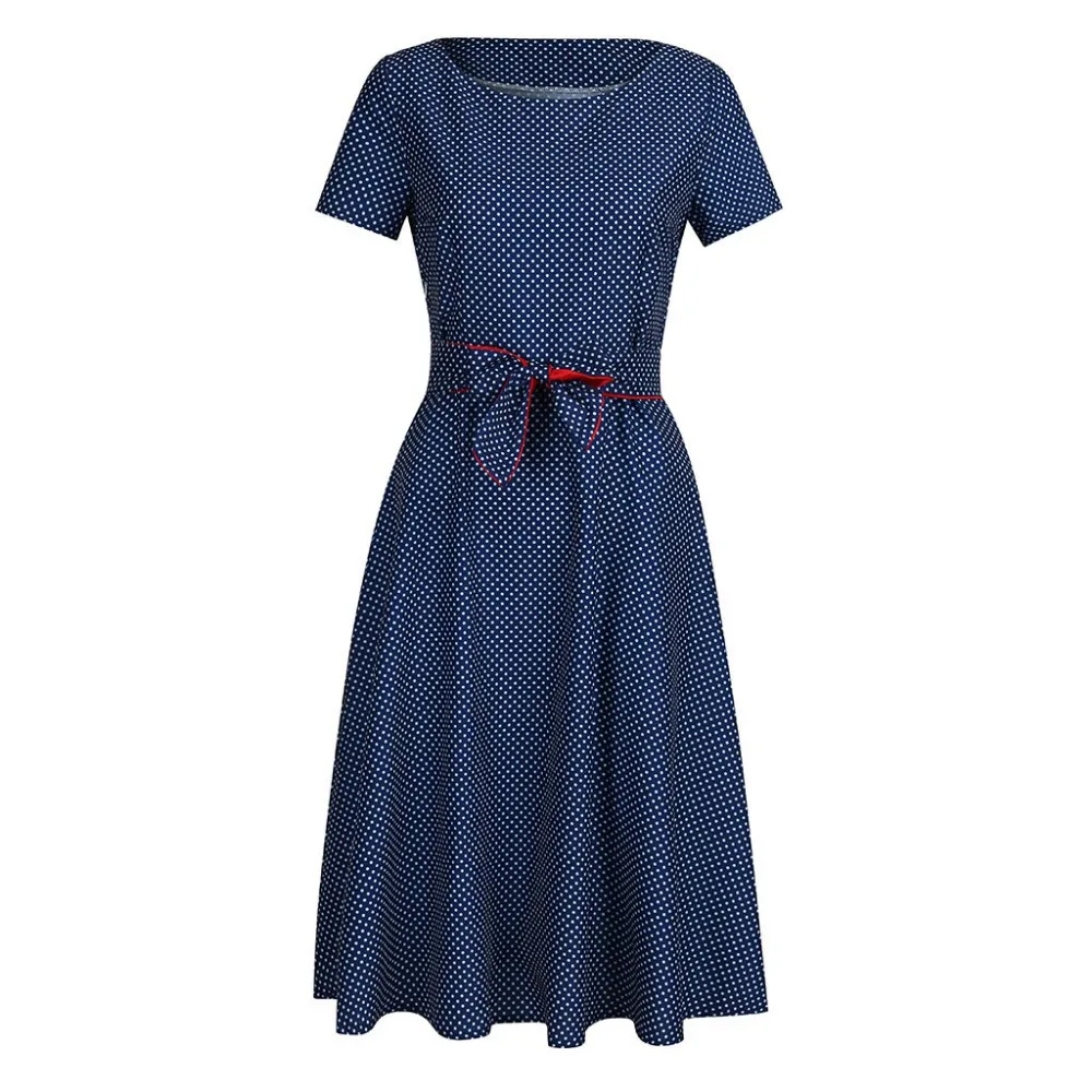 2019 Summer woman short-sleeved casual beach dress long dot print retro swing beach dress cotton sexy beach dress cover up 40J3 (3)