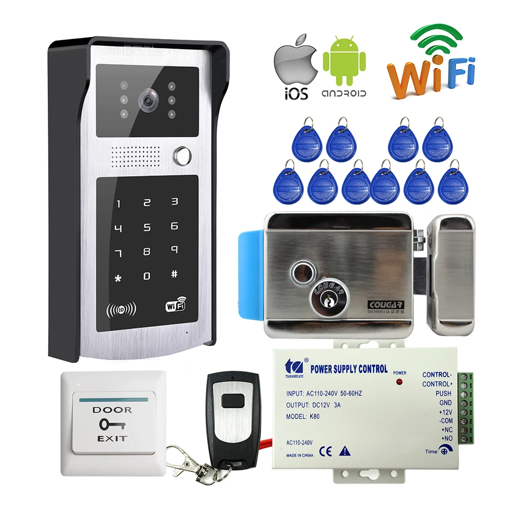 bilder für Freies Verschiffen Drahtlose Wifi Video-türsprechanlage Intercom 720 P Metall Türklingel Kamera RFID Code Keypad für Telefon Elektrische schloss bilder für Freies Verschiffen Drahtlose Wifi Video-türsprechanlage Intercom 720 P Metall Türklingel Kamera RFID Code Keypad für Telefon Elektrische schloss
