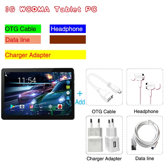 10 дюймов Телефонный звонок Android 8,0 Octa Core 6G 64G планшетный ПК Встроенный 3g 4 аппарат не привязан к оператору сотовой связи 1280x800 ips сенсорный экран 10,1 inch планшет WI-FI FM - Комплект: 3G
