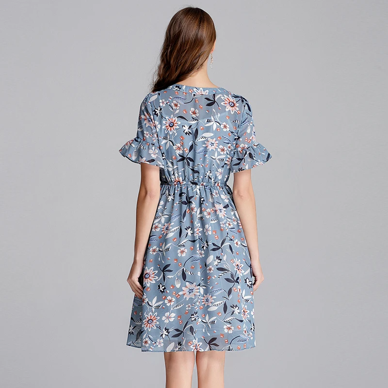 TAOAYIZHUAI летнее ТРАПЕЦИЕВИДНОЕ расклешенное платье с коротким рукавом из двух частей с модным цветочным принтом размера плюс длиной до колена женское шифоновое платье 11672