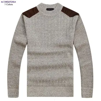 

Fashion 2018 Winter Mens long sleeve O-neck knitted sweaters casual patchwork mens knitted coats slim mens clothing autumn tops