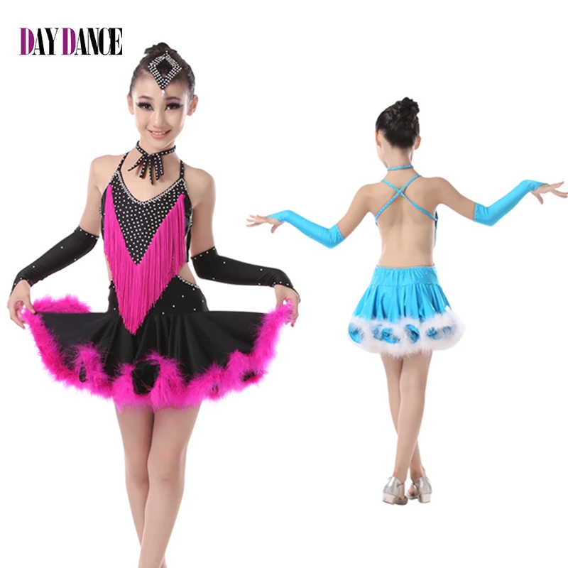 Girls Latin Salsa Tango Rumba Ballroom Feather Dance Costumes Sexy