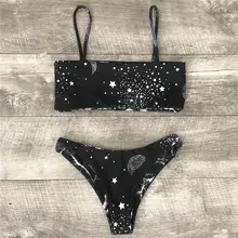 Women Push Up Bikini Set Bandeau Print Star Black