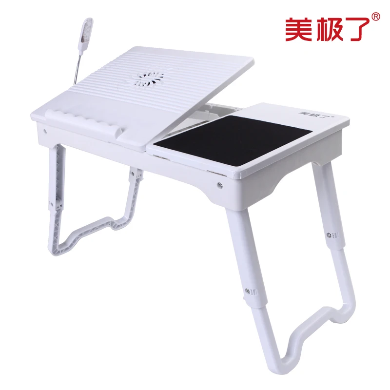Dormitory bed laptop desk computer stand with fan lights multifunction