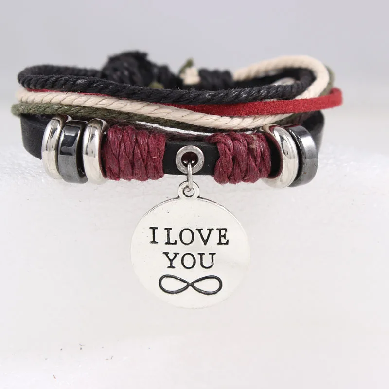 

Round Lettering Wristband Genuine Leather Bracelet In Charms Bracelets&Bangle Fashion Retro Punk Charm Jewelry For Women & Men