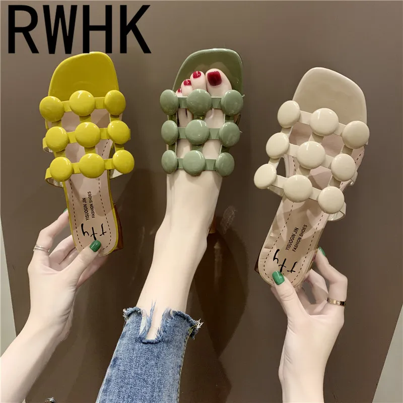 

RWHK 2019 fashion wild summer new Korean version of the personality hollowed out a word flat flat slippers women wear B136