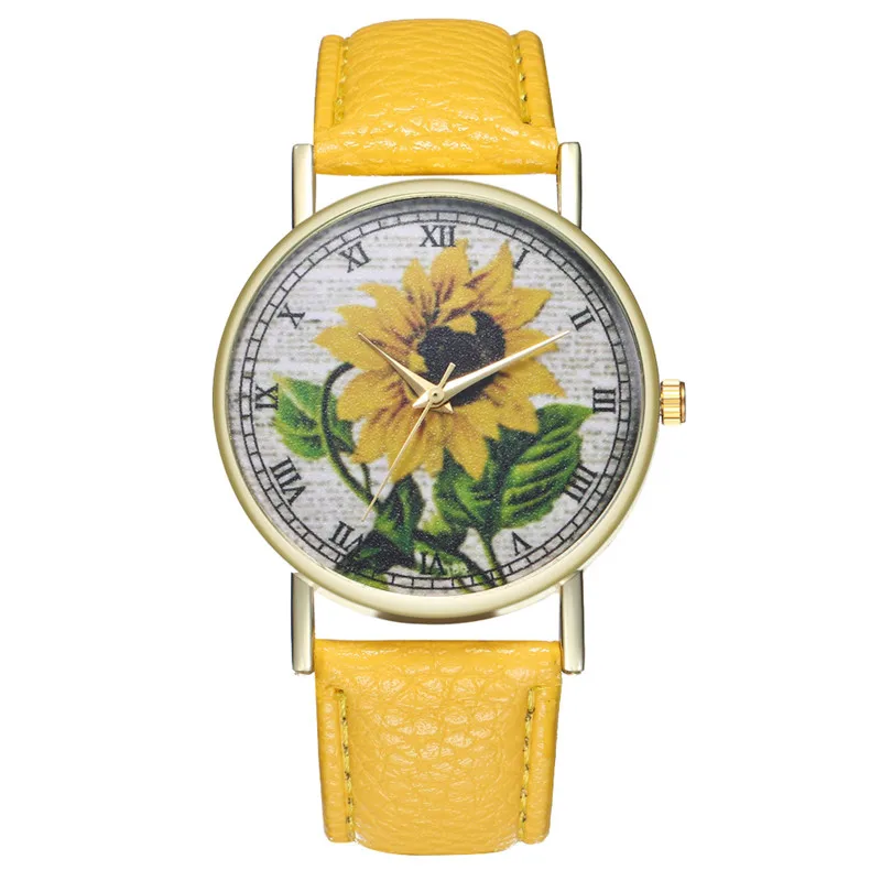 

LASPERAL Student PU Leather Strap WristWatch Small Round Dial Clock Watch Sunflower Printing Quartz Women Hand Watch For Girls