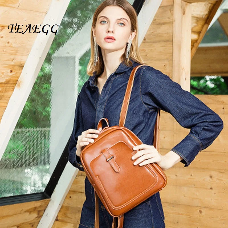 

Europe and America New real leather bag retro style leather simple atmosphere shoulder dual-use backpack