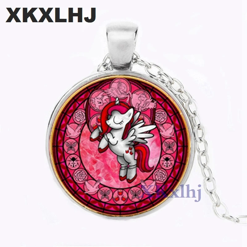 

XKXLHJ Cartoon My Little Horse Baoli Poni Series Necklace Cute Magic Rainbow Horse Glass Gem Pendant Necklace Girl Birthday Gift