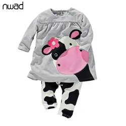 NWAD прекрасный Одежда для новорожденных Для для маленьких девочек корова Одежда с рисунком Комплект Одежда для детей Длинные рукава