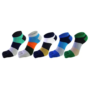 

Colorful five finger men socks cotton breathable wide stripe toe socks soft comfortable ankle sock gifts for men