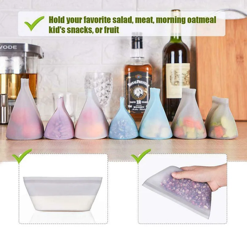 

8Pcs Reusable Silicone Food Bag for Cooking Lunch SnacksSandwiches Fruits & Meals Healthy Storage Bag Safe Dishwasher