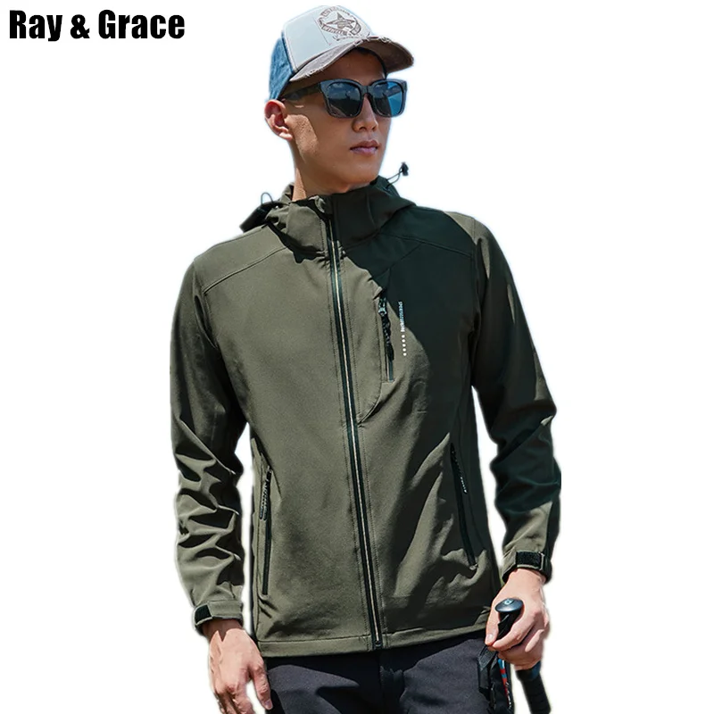 RAY GRACE Spring Rain Jacket Men Waterproof Hiking Camping Jacket Outdoor Climbing Travel 