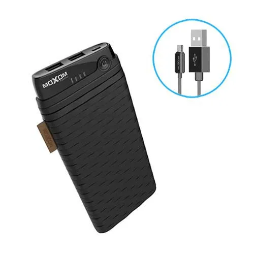 MOXOM power Bank, 10000 мА/ч, портативное зарядное устройство, 10000 тонкий повербанк, внешняя батарея для Xiaomi Mi9, iPhone, Бесплатный USB кабель - Цвет: black