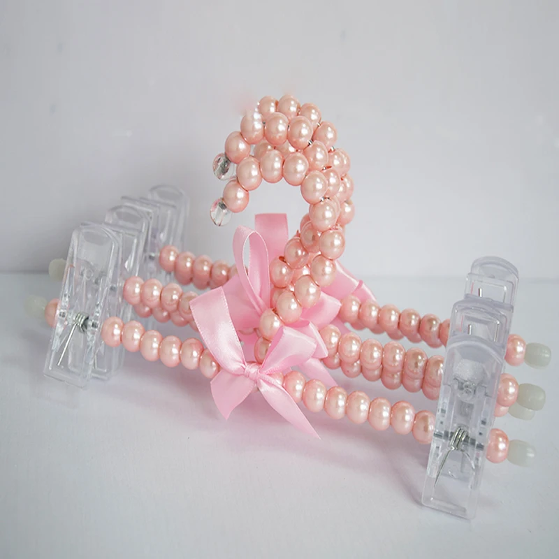 

5pcs/lot Baby plastic hanger pink pearl hangers children's trousers rack anti-skid pants clotheshorse clothes rack
