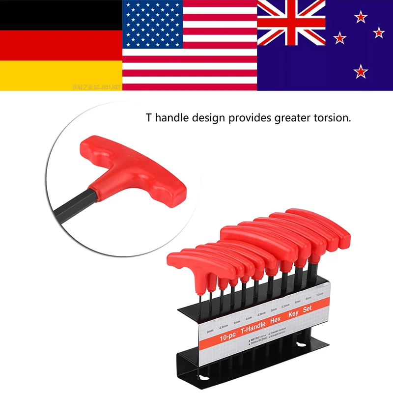 

10PCs Heavy Duty T Handle Hex Allen Key Wrench Set Ball Head Wrench 2mm-10mm For Auto Bike Motorycle Hand Tools Set