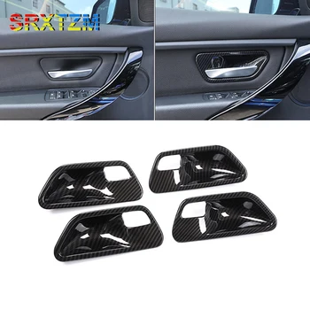 

SRXTZM 4Pcs Carbon Fiber Car Inner Door Handle Cover Trim Bowl Cover Stickers for BMW 3 Series F30 2013-2018 4 Series F32 14-18