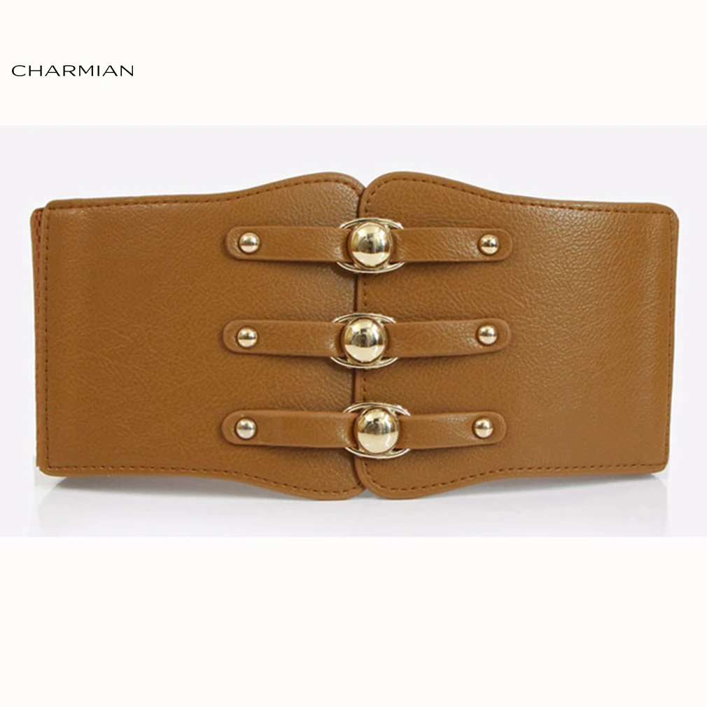 

Charmian Women's Fashion Elastic Wide Waist Belt Gothic Waist Cincher Summer Dress Accessories PU Leather Girdle Bands Waistband