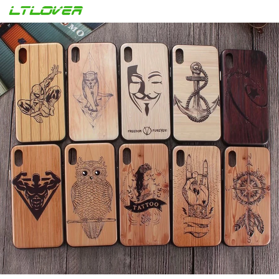 For iphone X XS MAX XR PC + TPU Comfortable Wood Grain 3D Relief Phone Case Apple iPhone 6 6S Plus 7 8 Back Cover Cases |