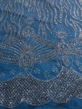 

Hot selling Cyndi-1010130 glued glitter sequins lace fabric African French net tulle Lace Fabric for party