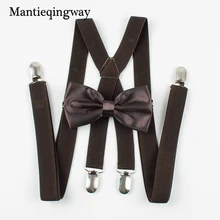 Mantieqingway модные однотонные Цвет подтяжки галстук бабочка комплект Для мужчин четырьмя зажимами на Подтяжки мужские подтяжки для свадебные галстуки-бабочки для Для мужчин