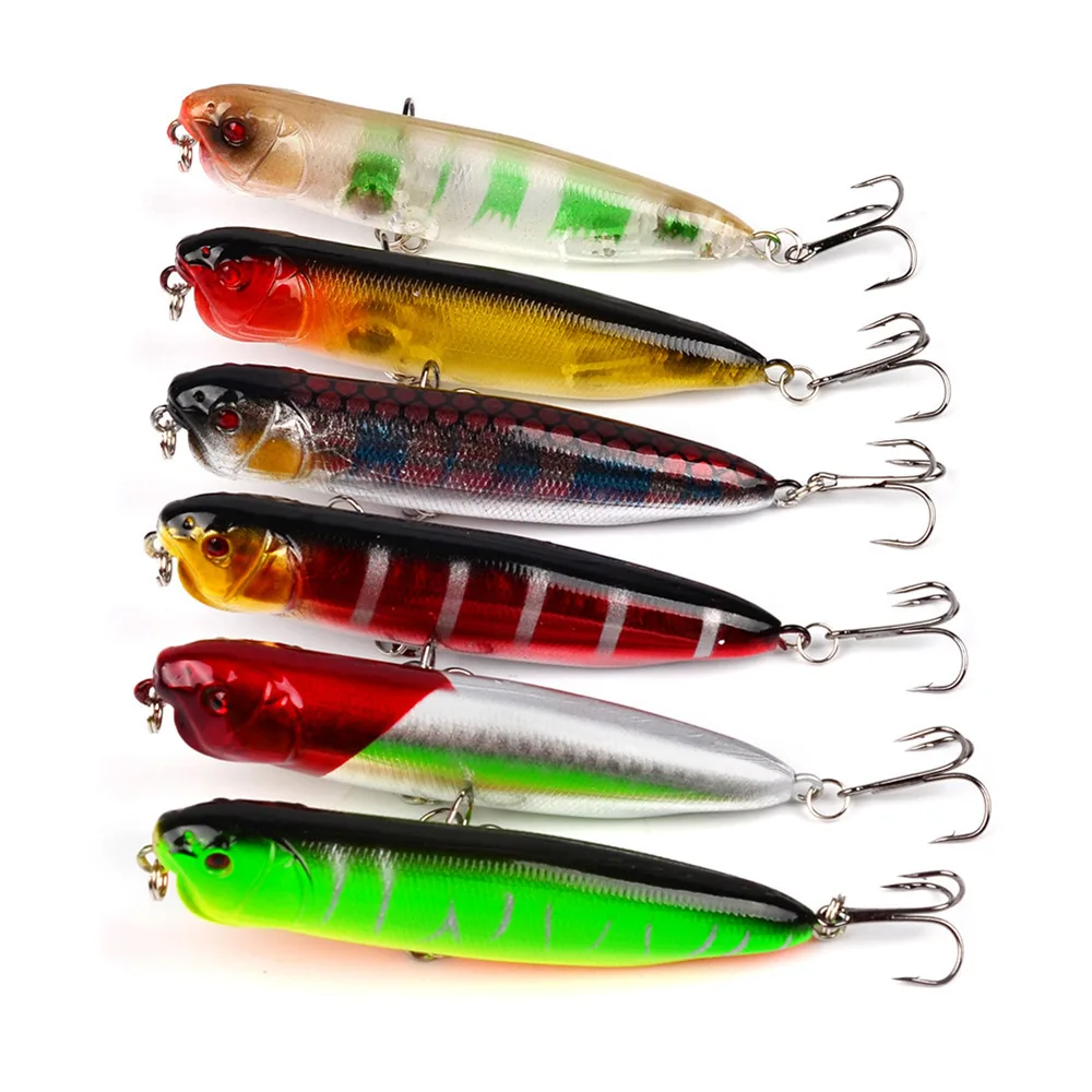 

6PCS 11.8g/90mm Stripe Popper Fishing Lures Set Hard Bait Treble Hook Wobblers Floating Top-water Trolling Sea fishing Wholsale