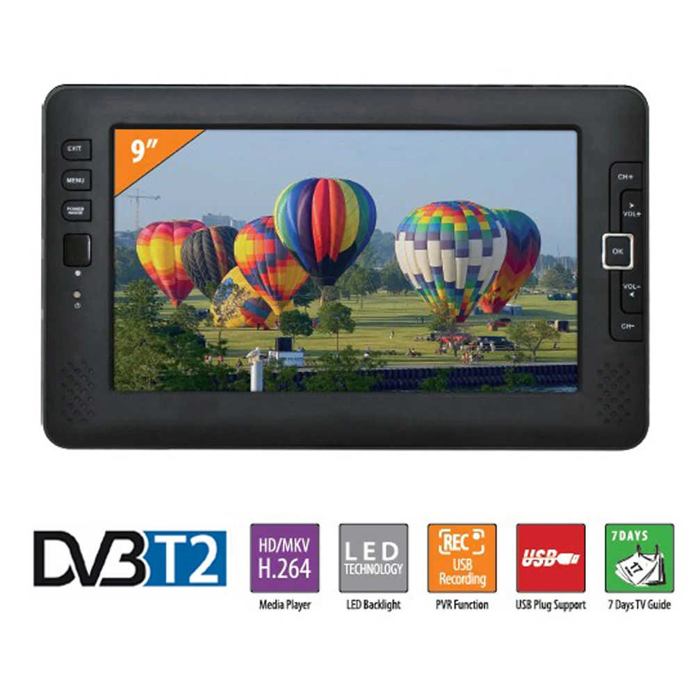 

Liedao 9 Inch Portable Car TV Television DVB-T2 digital system HD Channel Receiver AV Input Monitor PVR Program Recording