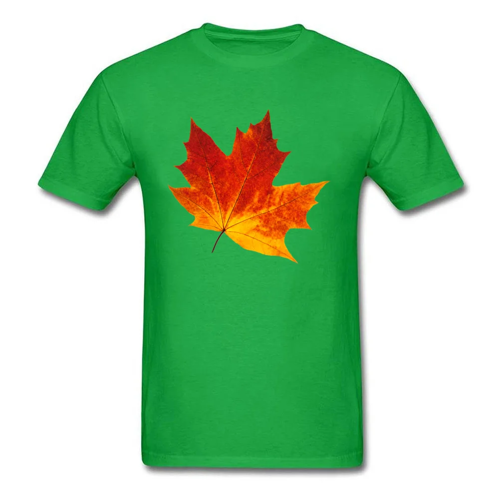 Colorful maple leaf Short Sleeve Tops Tees Crewneck Cotton Fabric Men's T-Shirt Customized Clothing Shirt Family Colorful maple leaf green